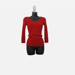 Michael Kors Collection size XS Rib Knit Cashmere Top Red 3/4 Sleeve Scoop Neck